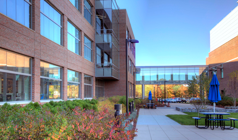 Courtyard on Bristol-Myers-Squibb campus in Devens, Massachusetts.