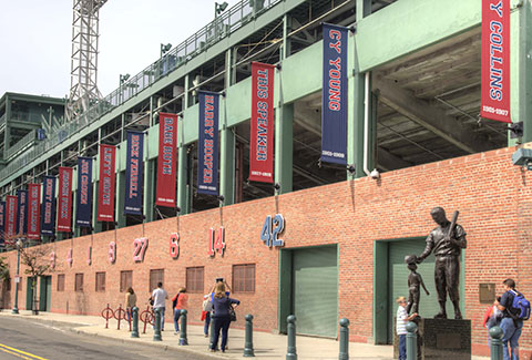 Banners along the side of Fenway Park in Boston.