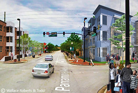 Photo-realistic rendering of the Parramore neighborhood in Orlando.