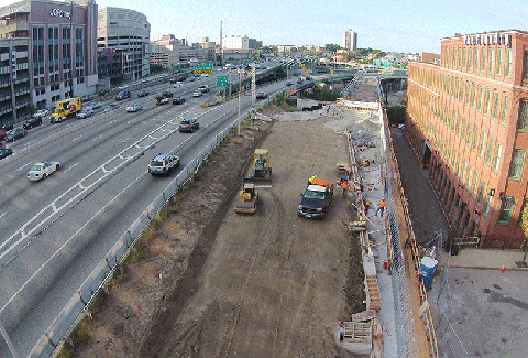 Construction of the I-95 viaduct in Providence, Rhode Island.