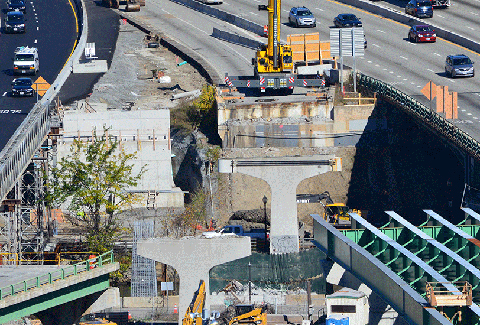 Progress photo of construction on the I-95 viaduct in Providence, RI.