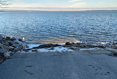 View of lake from bottom of boat ramp.