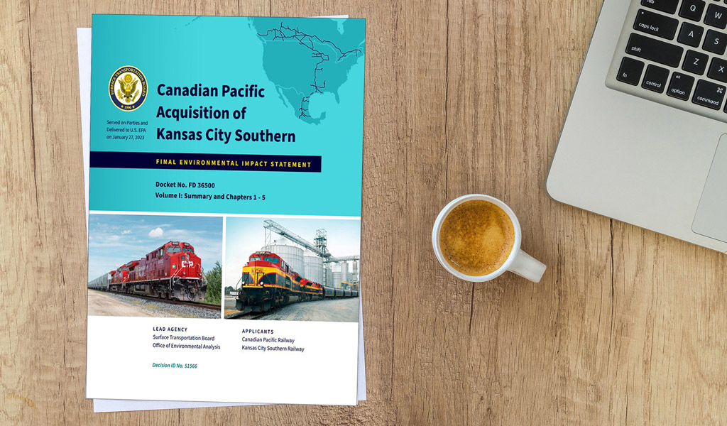 Canadian Pacific & Kansas City Southern EIS cover on a table.