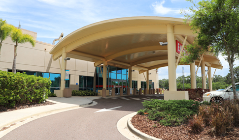 Emergency entrance canopy at St. Joseph’s Hospital-South building.