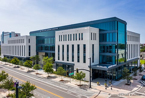 Exterior of new Dr. Phillips Academic Commons building.