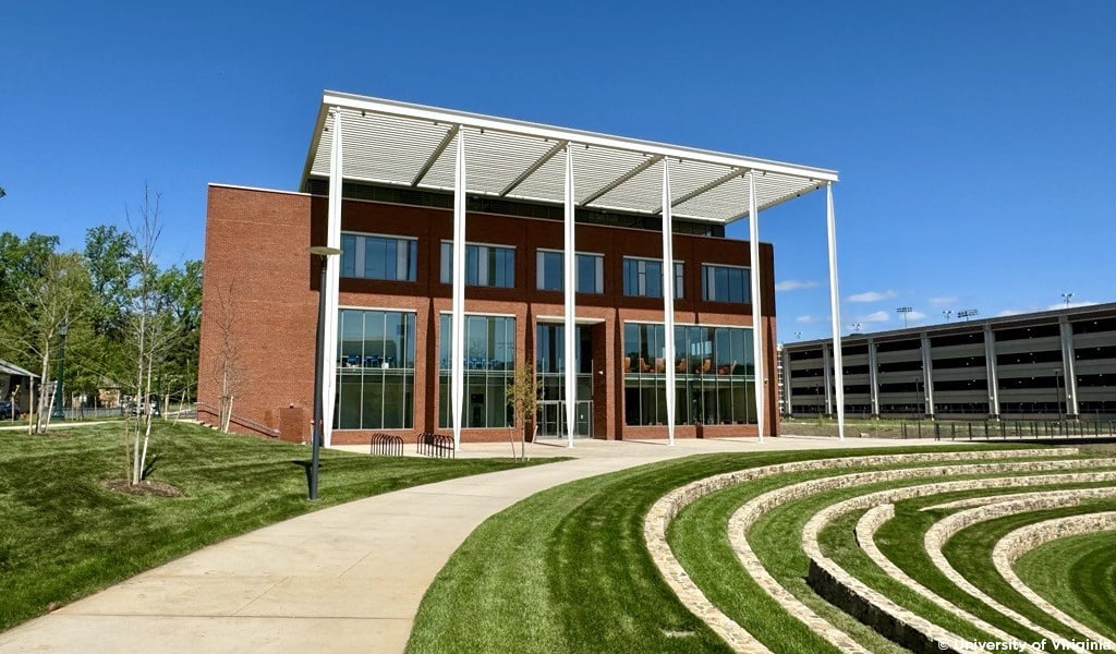 The front entrance of the new School of Data Science at UVA. 