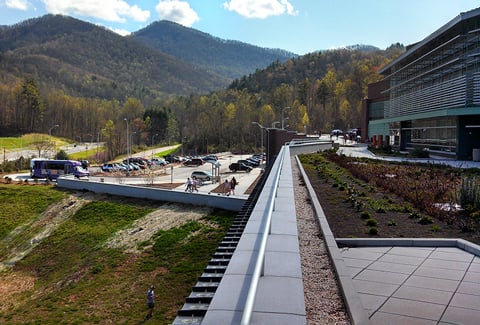 View of the mountains from the top of the parking deck at Western Carolina University.