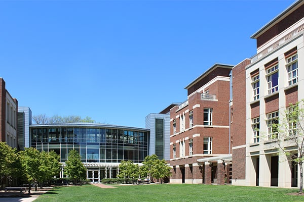 Buildings around green space on the University of Virginia campus