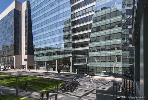 Entrance to The Center for Life Science in Boston, Massachusetts.