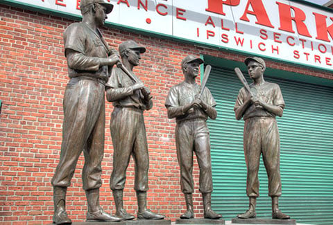 Statues outside of Fenway Park in Boston.