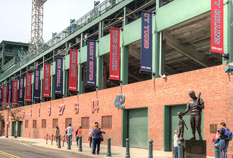 Banners along the side of Fenway Park in Boston.