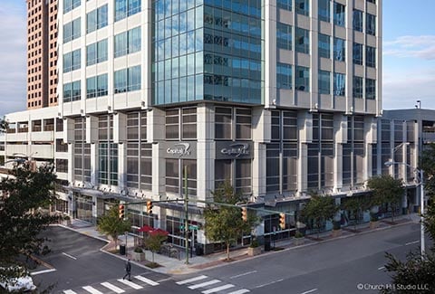 Intersection in front of Williams Mullen office tower in Richmond.