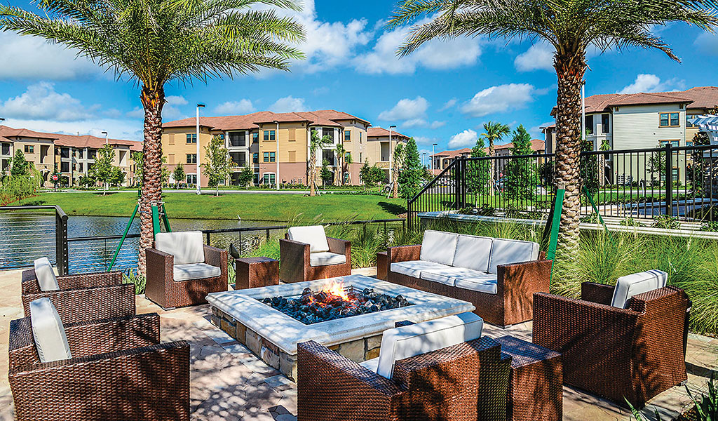 Outdoor living space at the Sanctuary at Eagle Creek in Orange County, Florida.