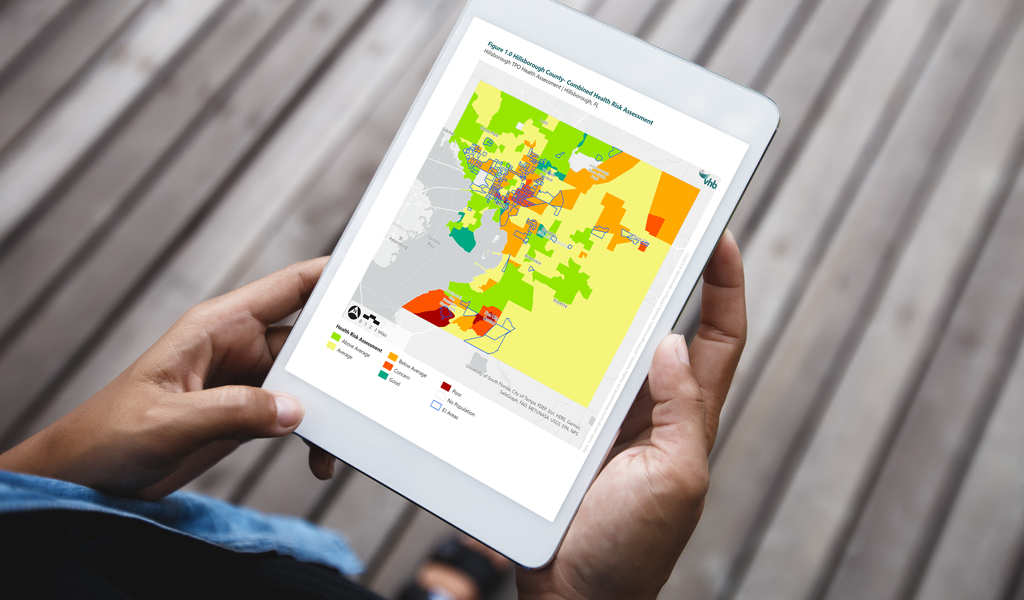 A map depicting combined health risk assessment in Hillsborough County, Florida