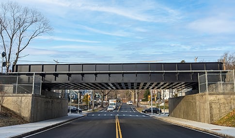 Newly constructed bridge shown over Lynn Fells Parkway in Melrose, MA. 