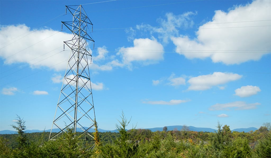 Electric power lines traverse a remote area in upstate New York.