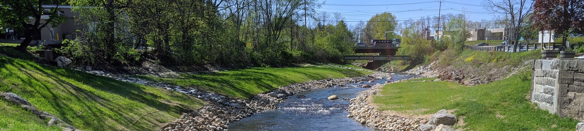 Bellamy River flows freely between remnants of the former upper dam.