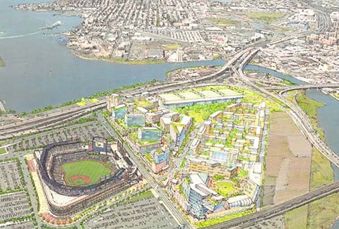 Aerial rendering of Willets Point in Queens, New York.