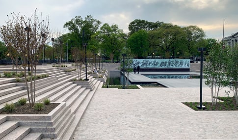 Hardscape and newly planted trees at the WWI Memorial.