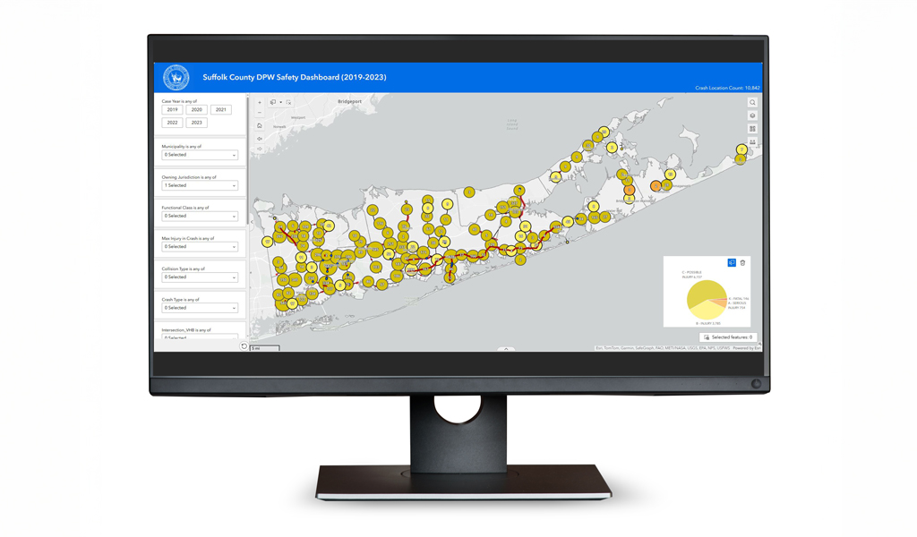 Screenshot of Suffolk County Department of Public Work’s crash database and analytics tool.