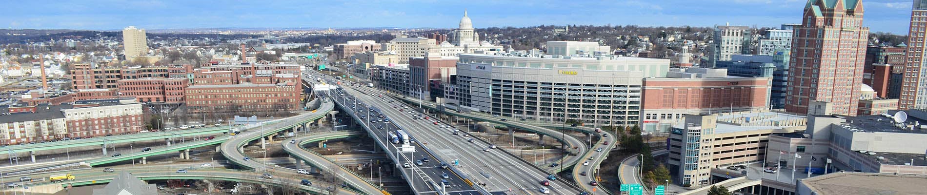 Aerial view of the southbound I-95 Providence Viaduct