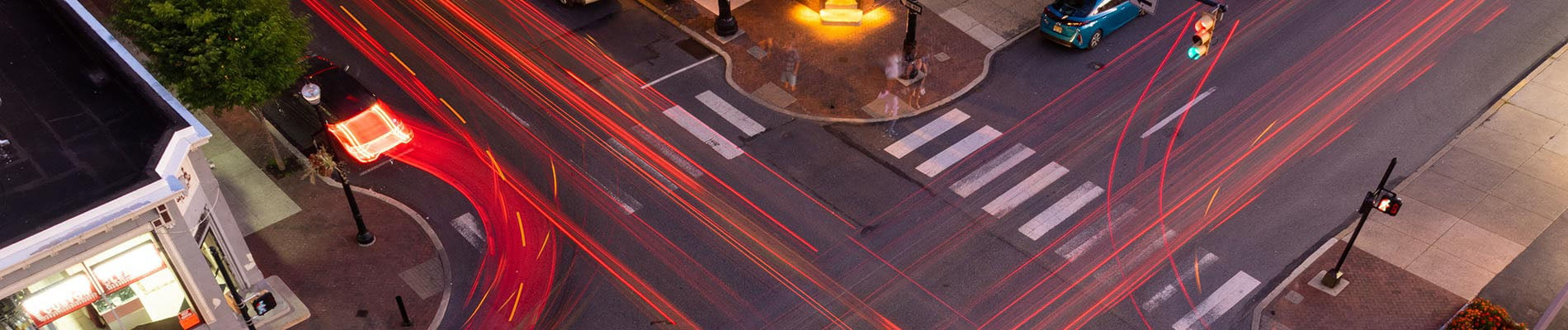 Intersection at night with traffic lights 