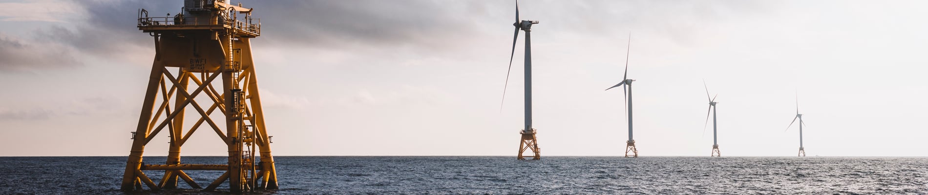 Five turbines from the Block Island off shore wind project