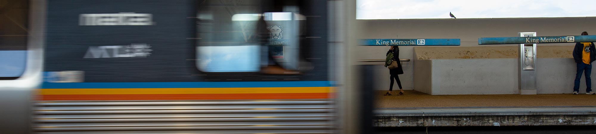 An Atlanta transit station with a MARTA train passing through