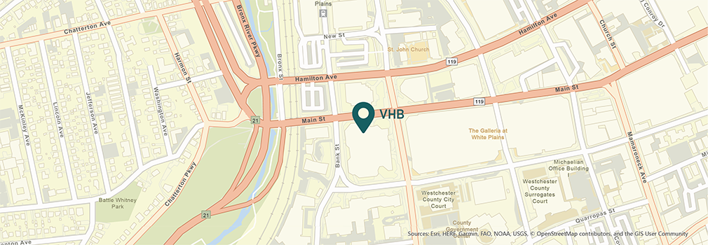 Location of VHB's White Plains, New York office.