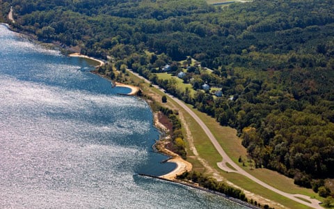 Aerial view of the three miles of stabilized shoreline.