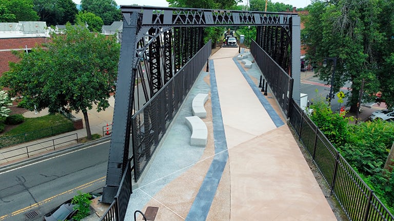 The historic Elm Street Bridge structure now features an attractive concrete design.