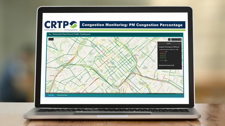 Laptop screen displaying a dashboard created to help monitor traffic congestion.