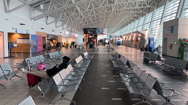 The passenger waiting area at an airport