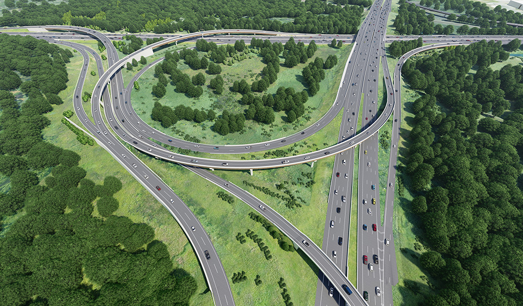 Digital rendering of the I-495 and I-90 interchange project area.