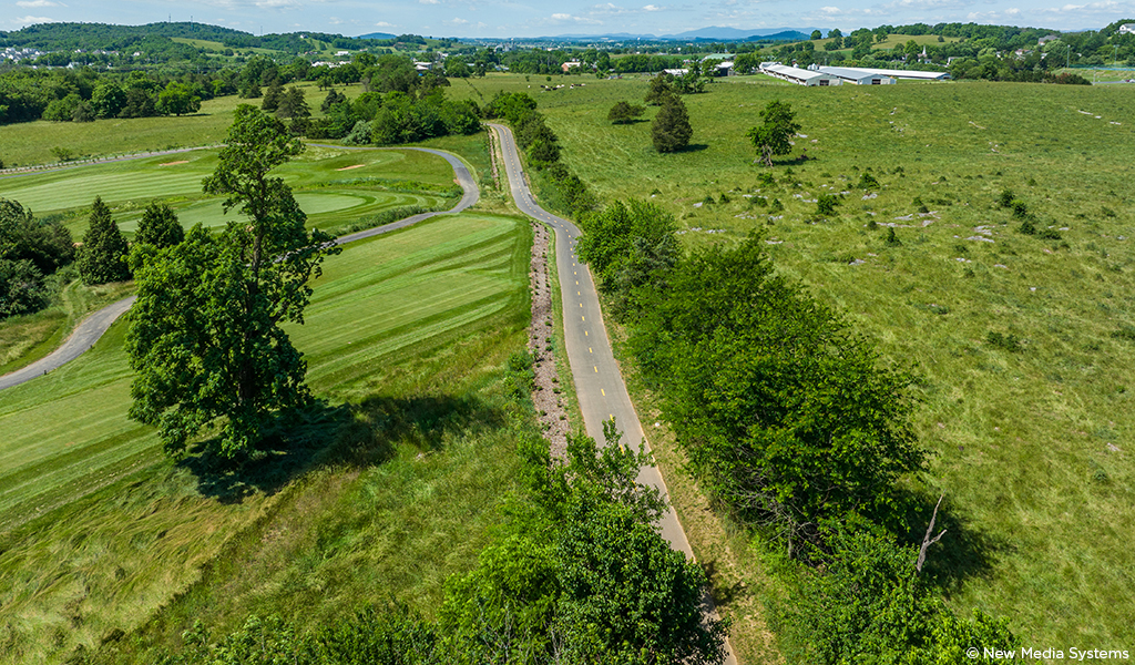 Aerial view of Friendly City Trail Shared Use Path through a rural area.