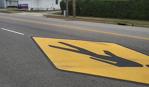 An example of new pavement markings along the corridor. 